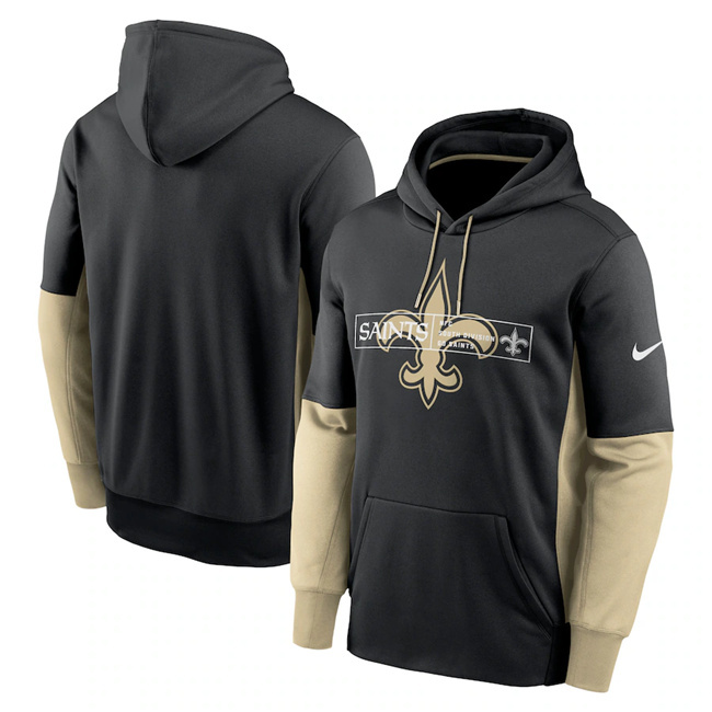 Men's New Orleans Saints Black Color Block Fleece Performance Pullover Hoodie Men's New Orleans Saints Black Color Block Fleece Performance Pullover Hoodie